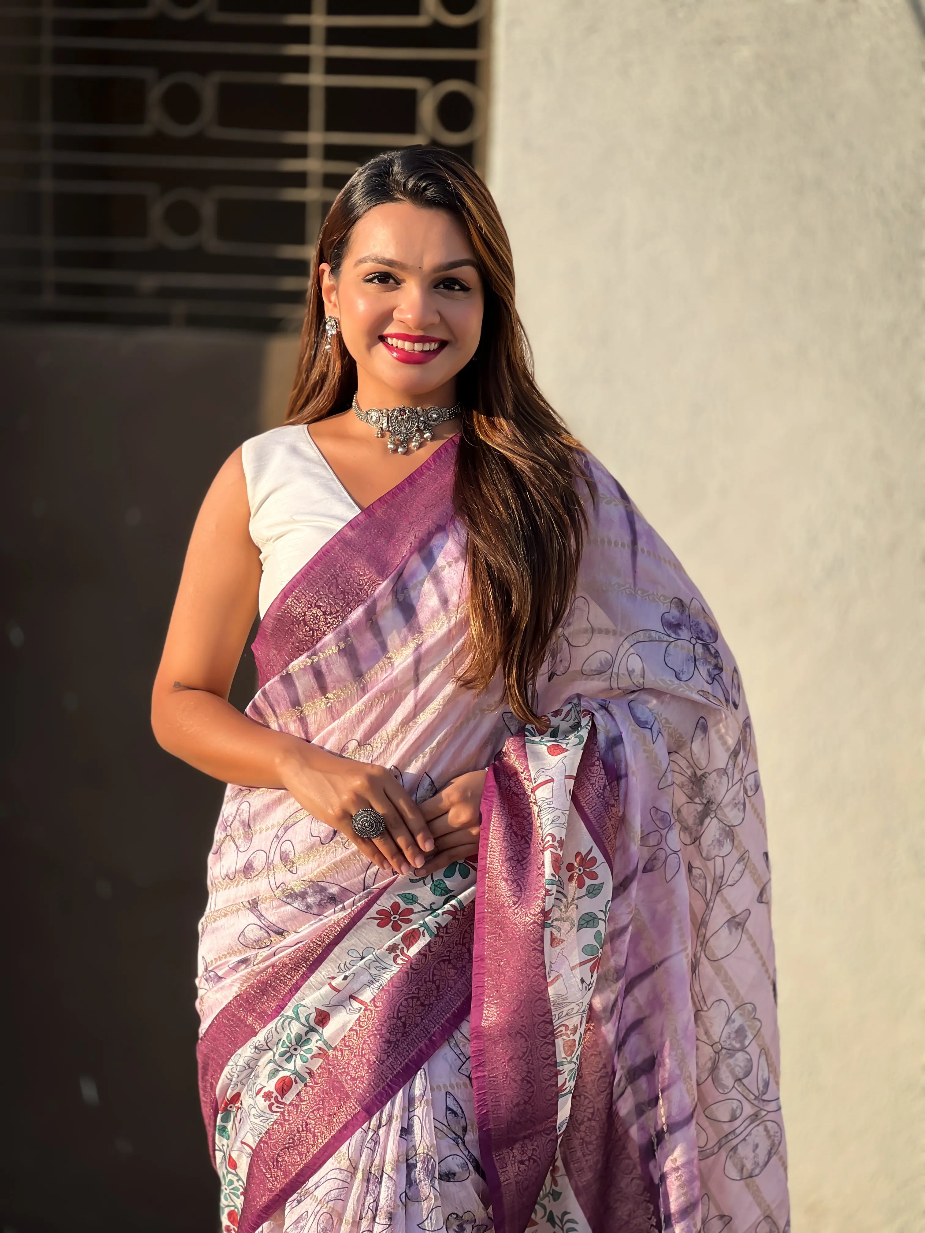 Soft Chanderi Crush Floral Printed Saree