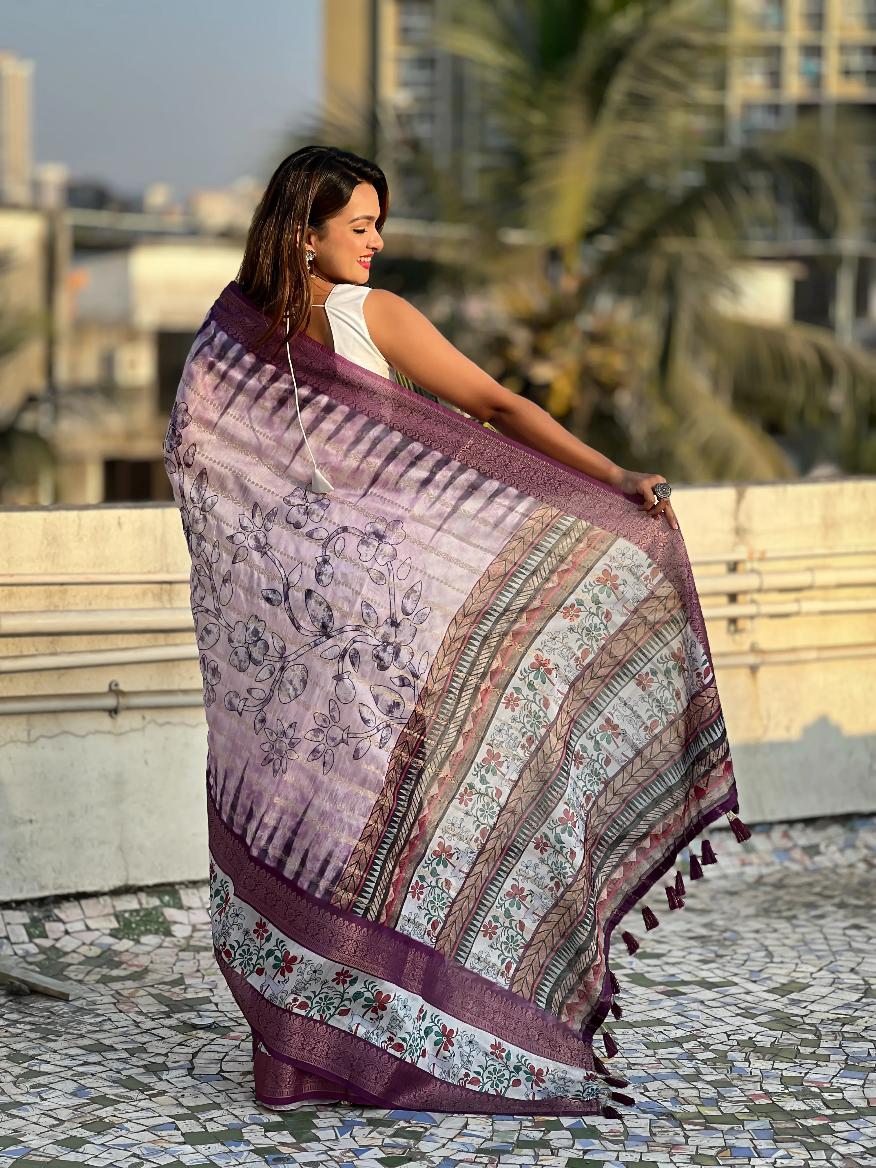 Soft Chanderi Crush Floral Printed Saree