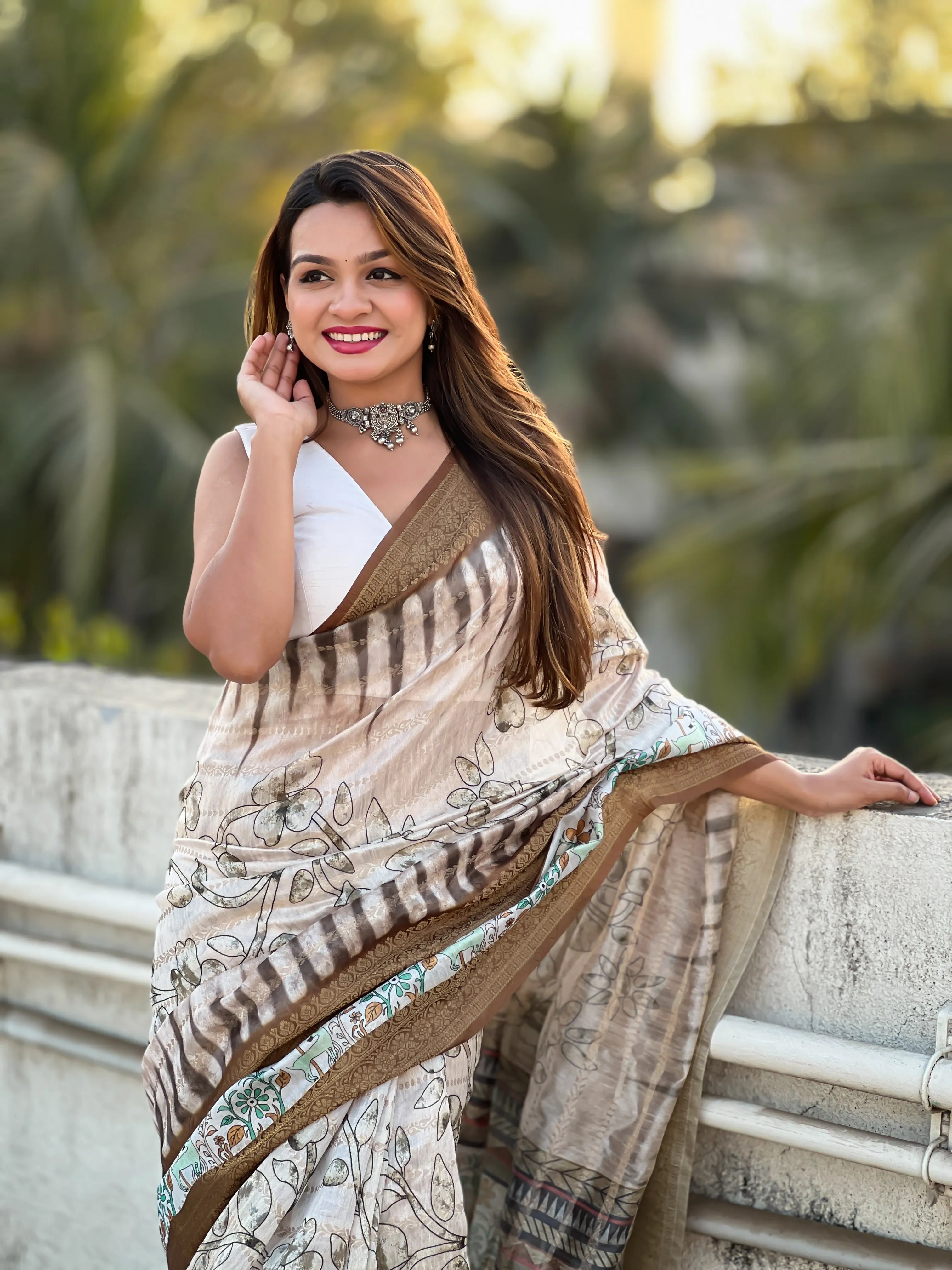 Soft Chanderi Crush Floral Printed Saree
