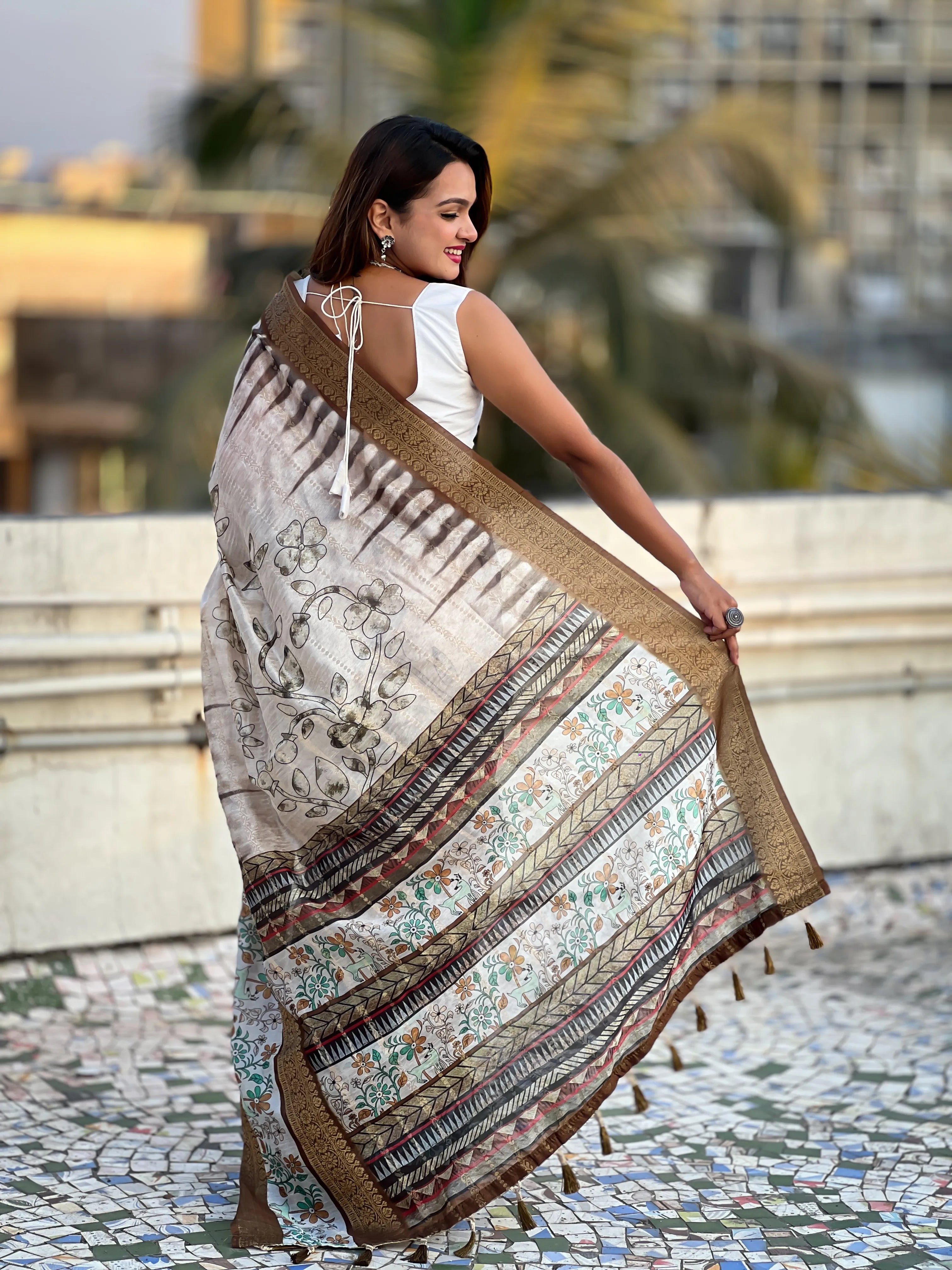 Soft Chanderi Crush Floral Printed Saree