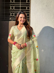Organza Jamdani Pastel Saree