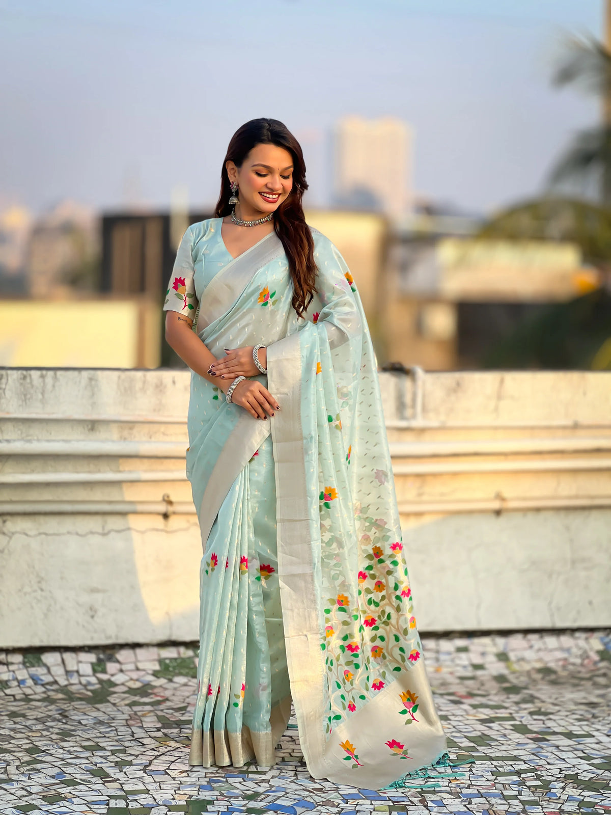 Organza Jamdani Pastel Saree