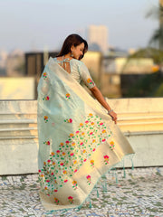 Organza Jamdani Pastel Saree