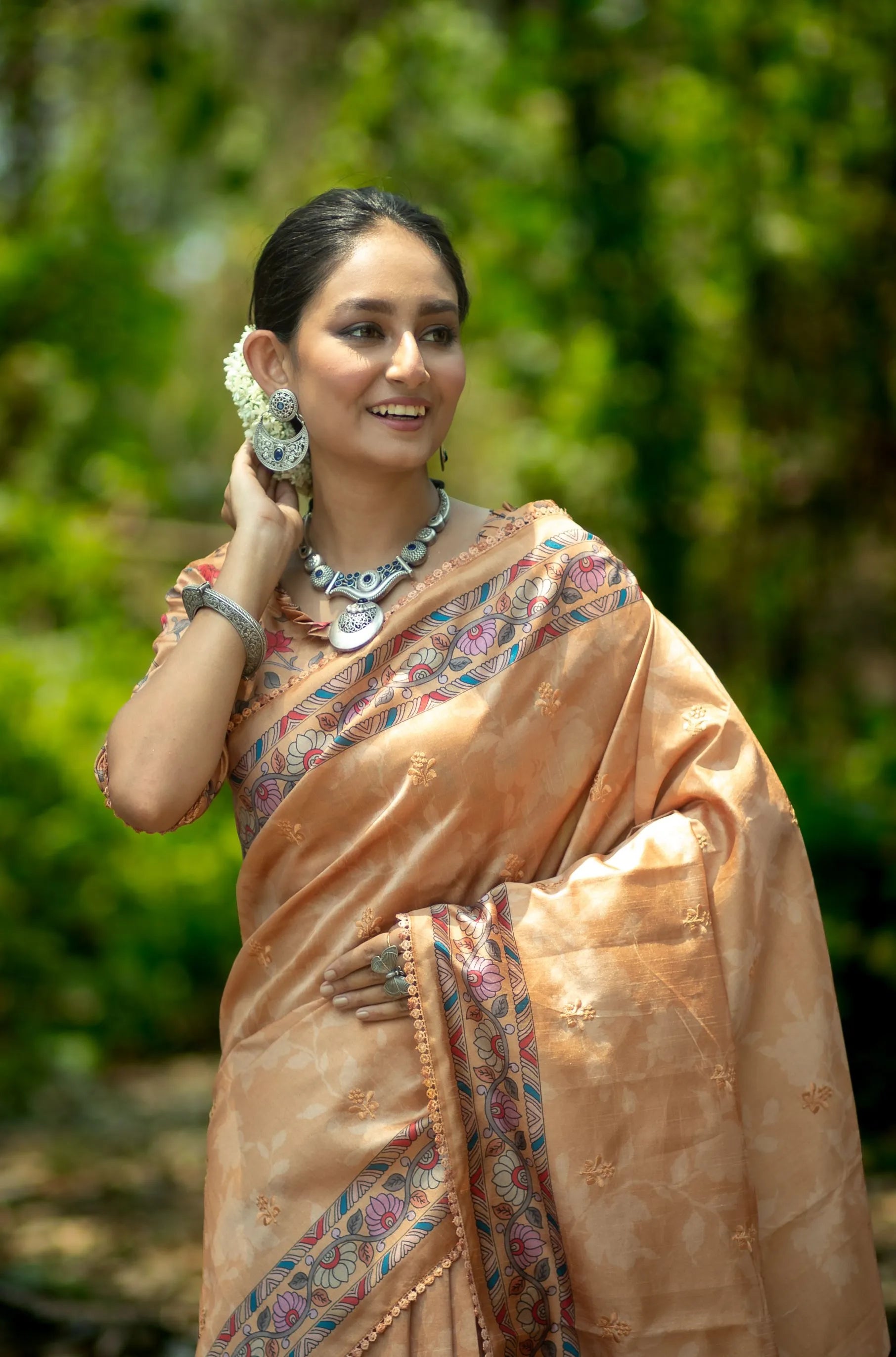 Embroidered Kalamkari Printed Saree
