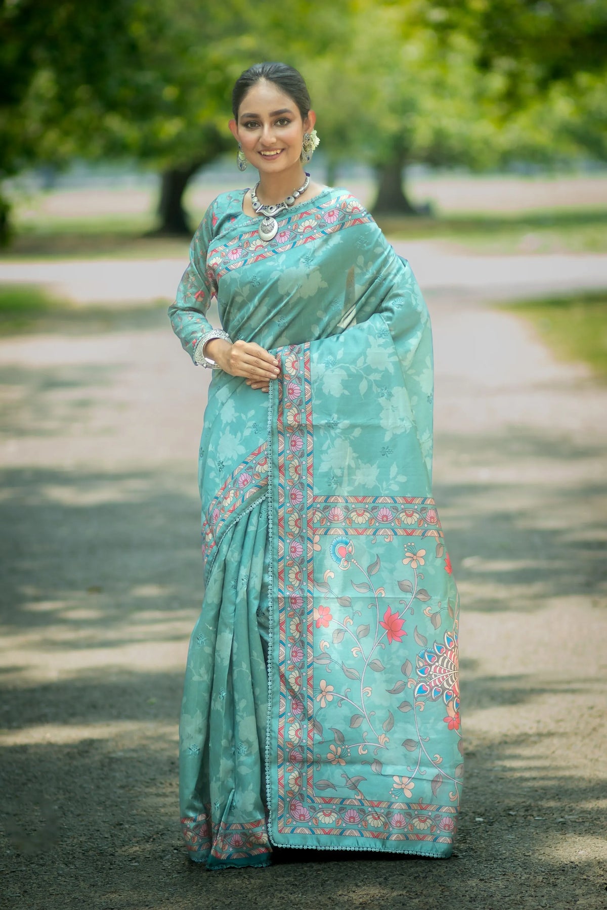 Embroidered Kalamkari Printed Saree