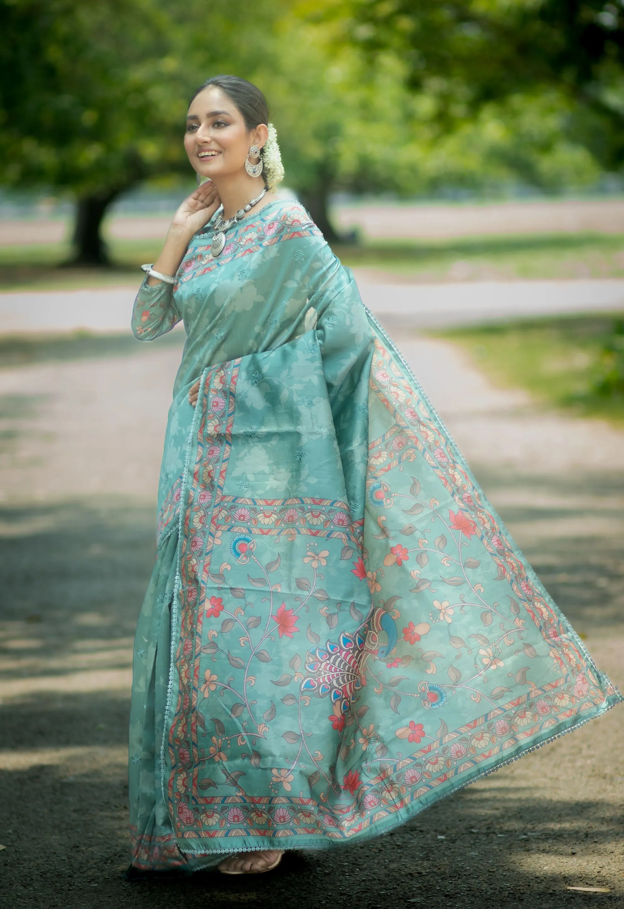 Embroidered Kalamkari Printed Saree