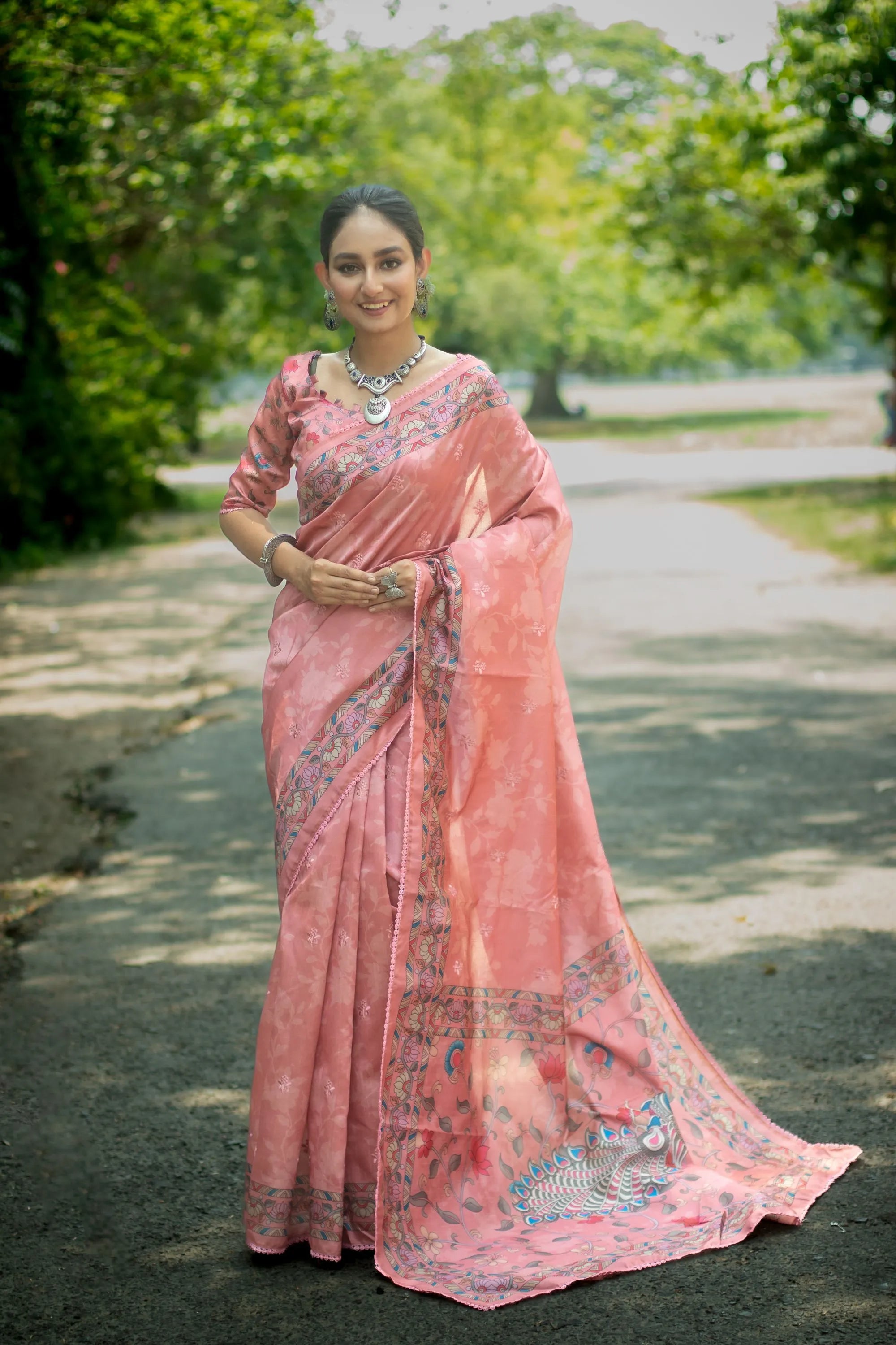 Embroidered Kalamkari Printed Saree