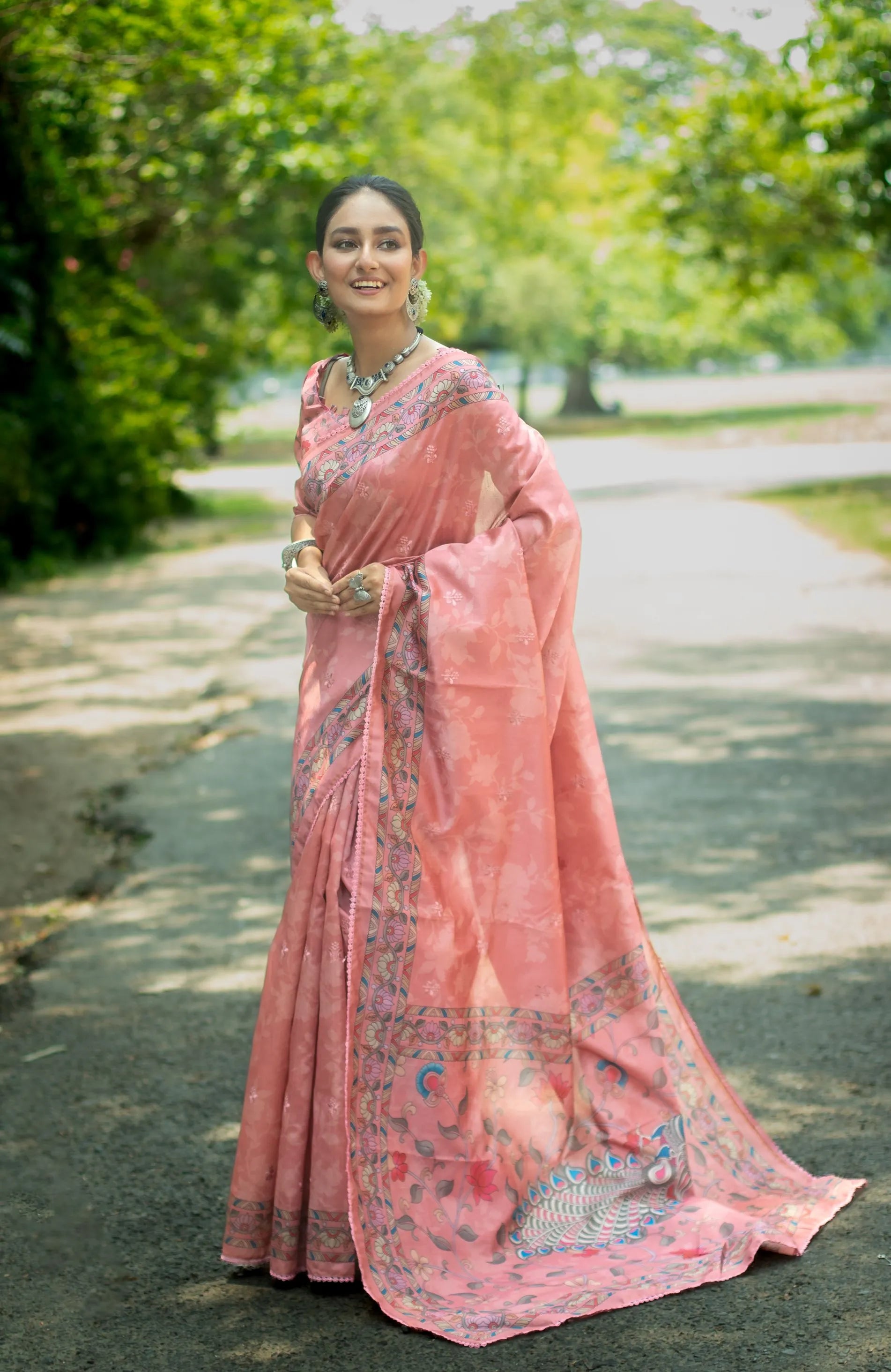 Embroidered Kalamkari Printed Saree