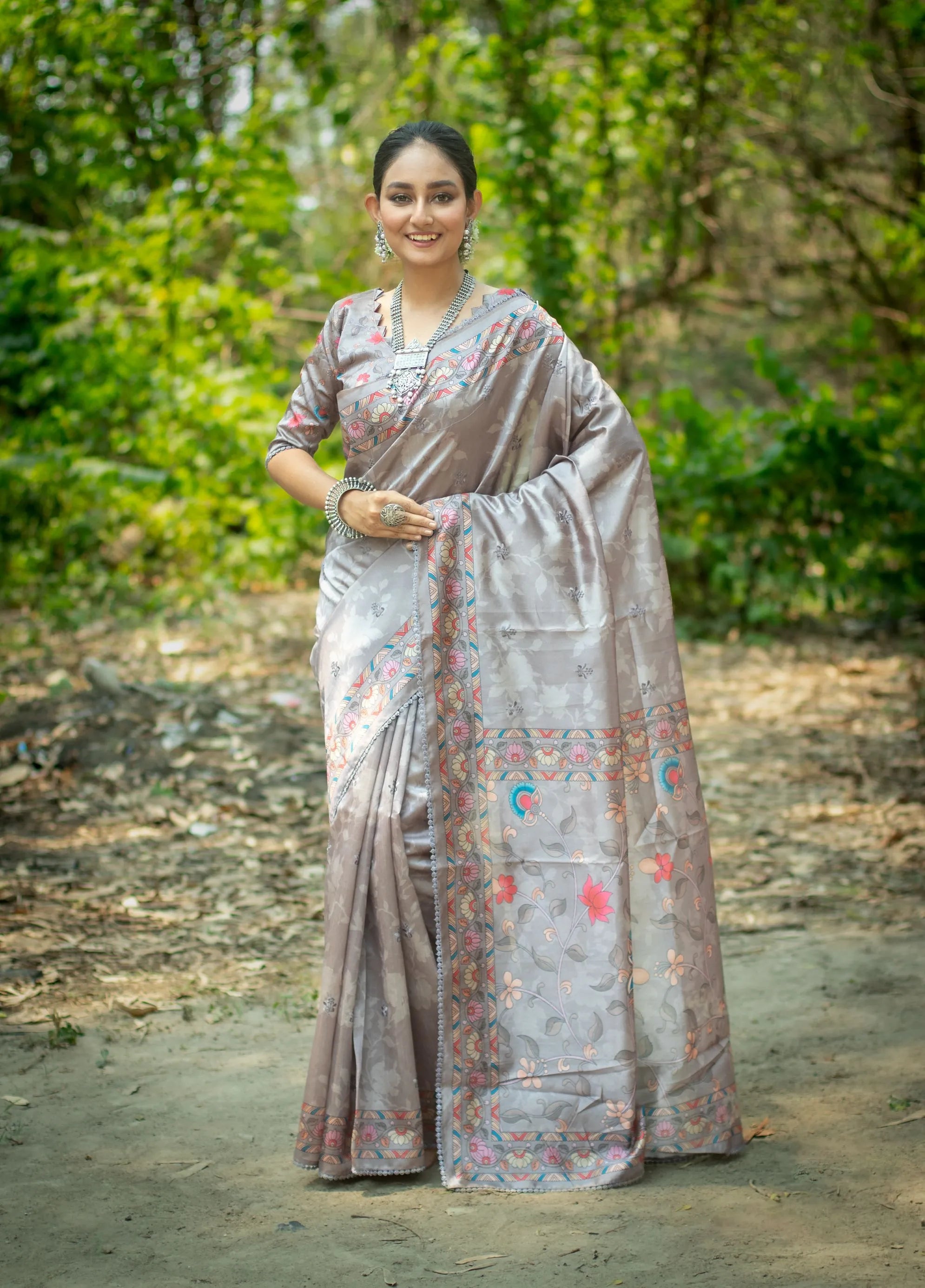 Embroidered Kalamkari Printed Saree