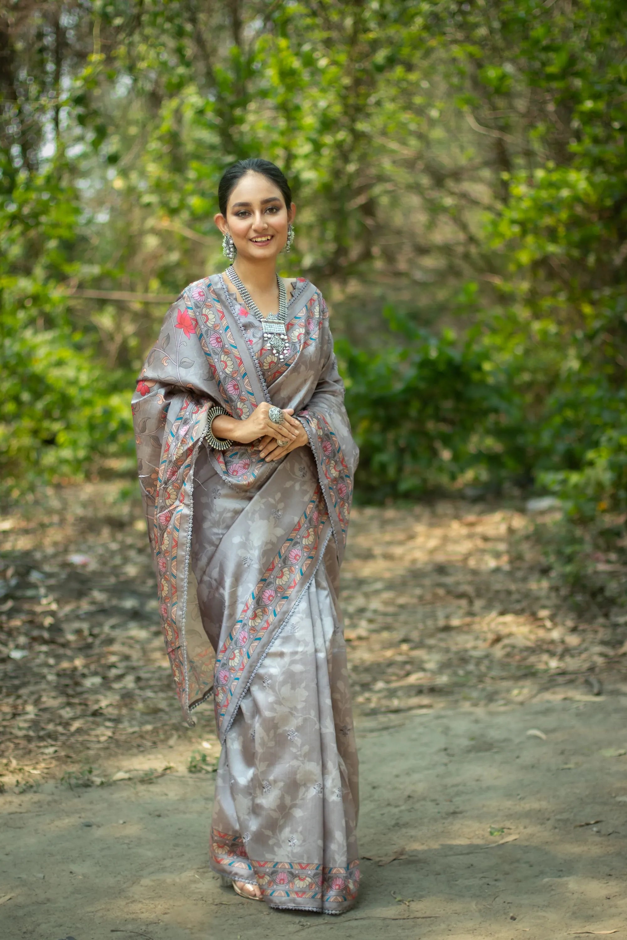 Embroidered Kalamkari Printed Saree