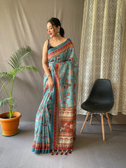 Malai Cotton Kalamkari Printed Saree