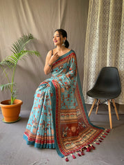 Malai Cotton Kalamkari Printed Saree