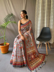 Malai Cotton Kalamkari Printed Saree