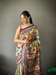 Kalamkari Digital Printed Cotton Saree