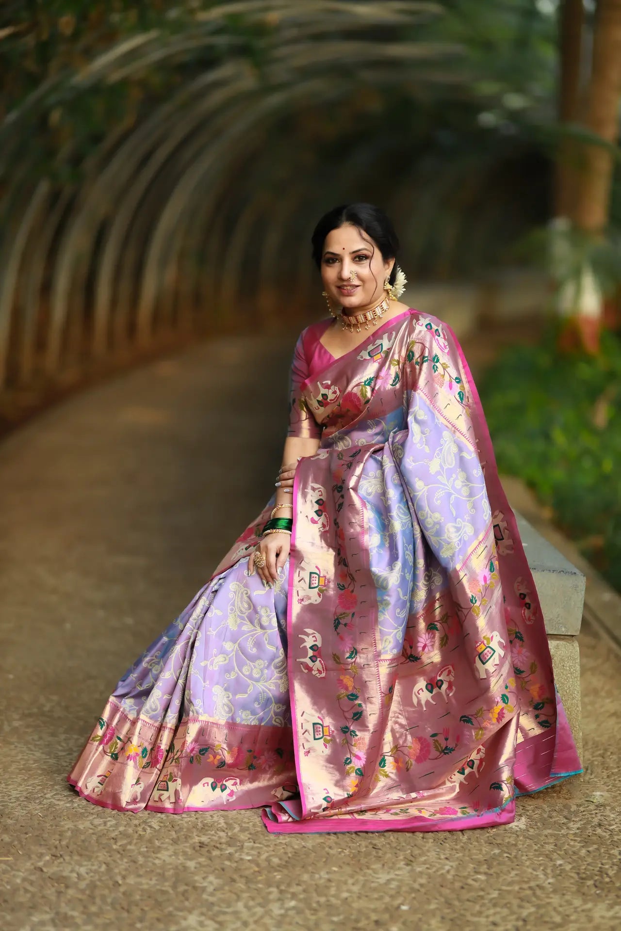 Lucknowi Paithani and Patola Fusion Saree