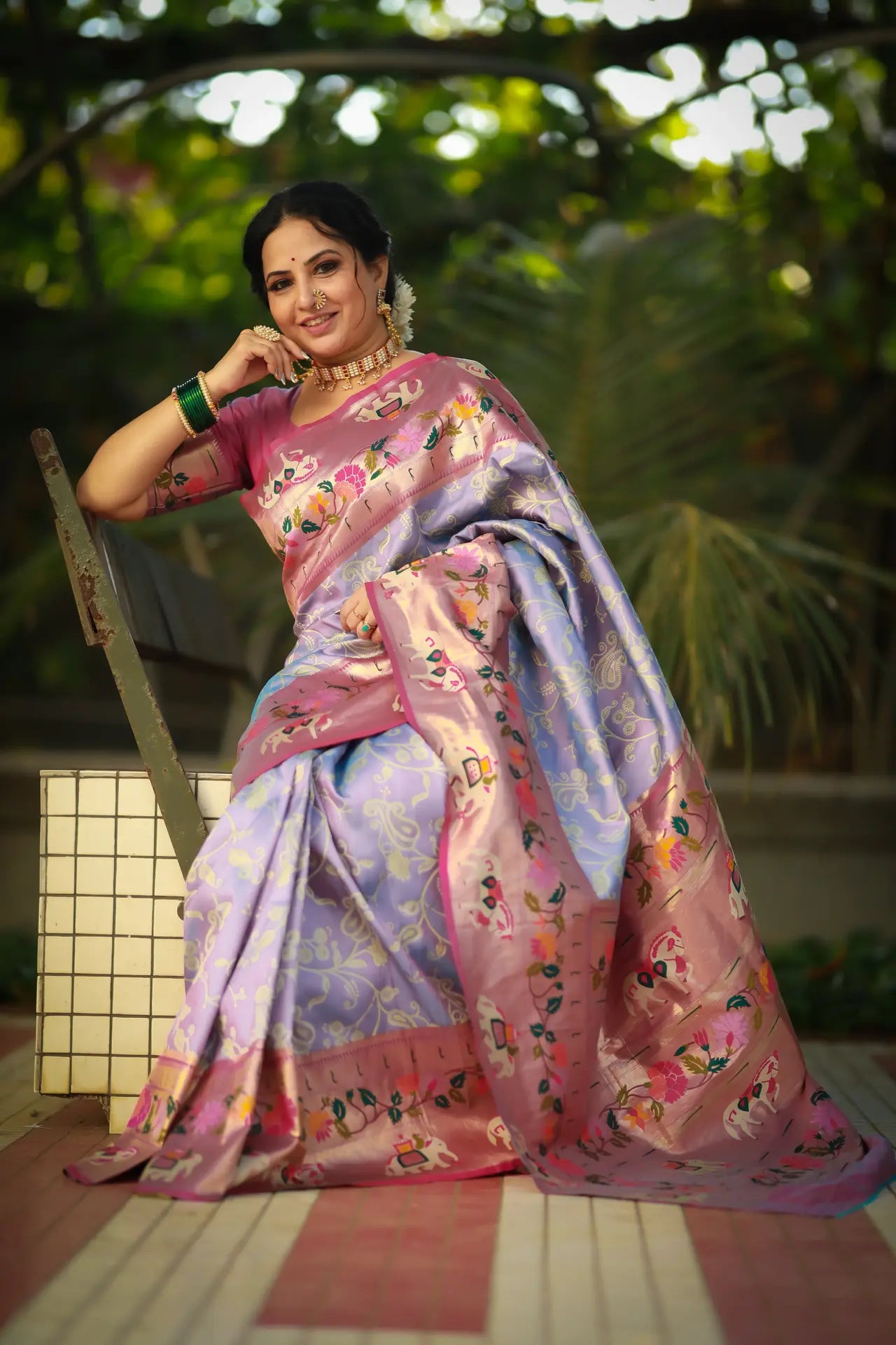 Lucknowi Paithani and Patola Fusion Saree