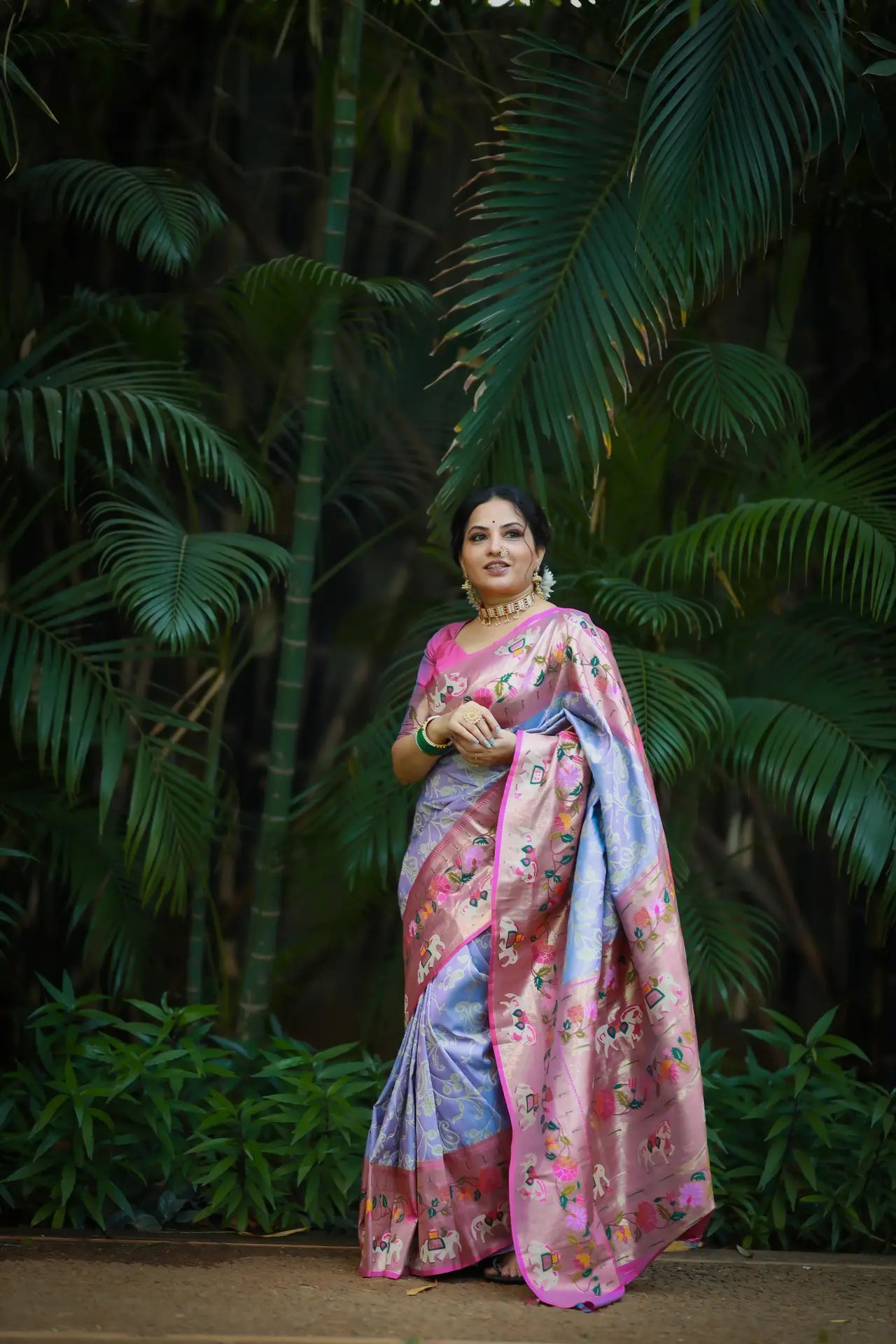 Lucknowi Paithani and Patola Fusion Saree