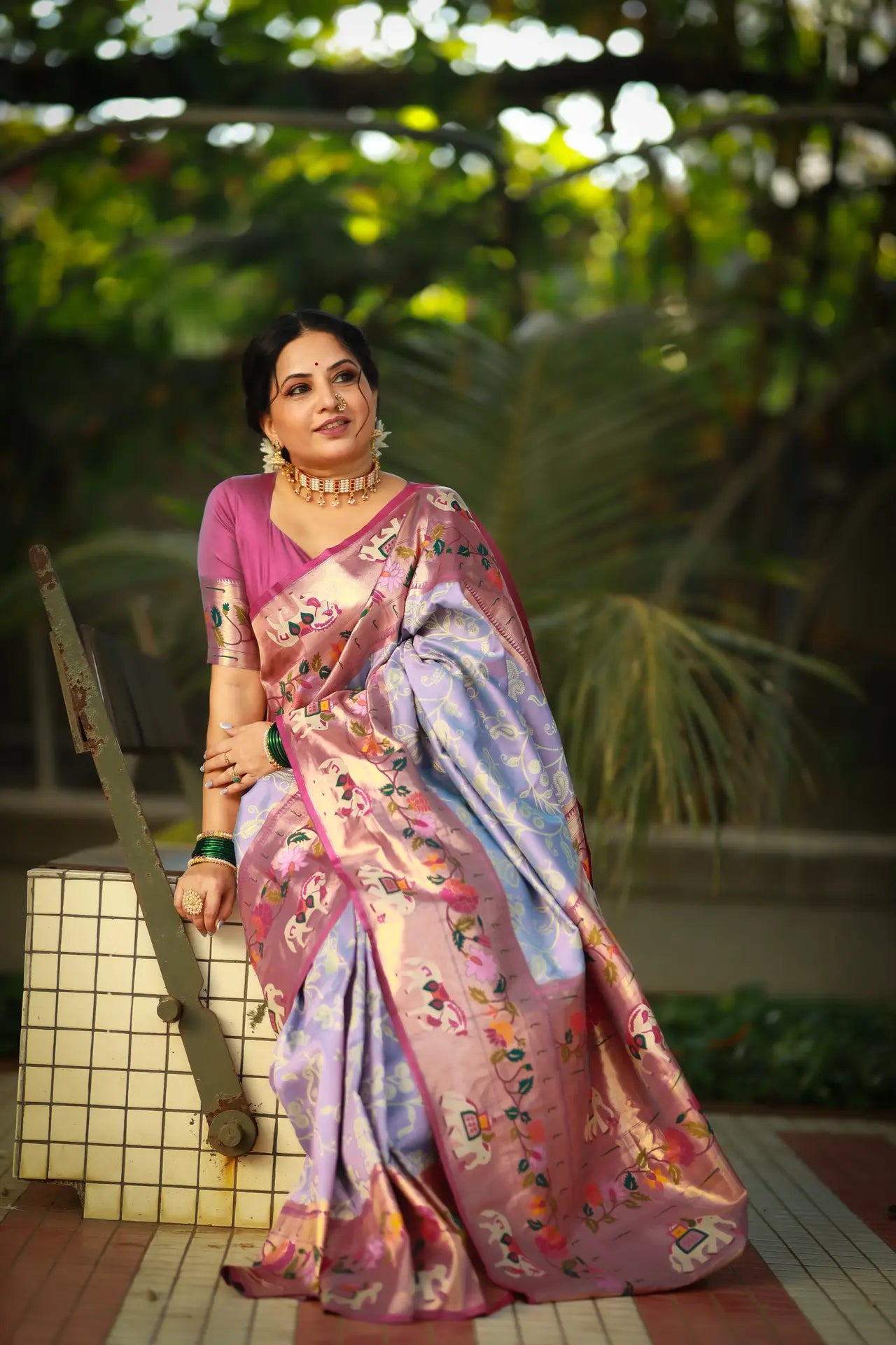 Lucknowi Paithani and Patola Fusion Saree