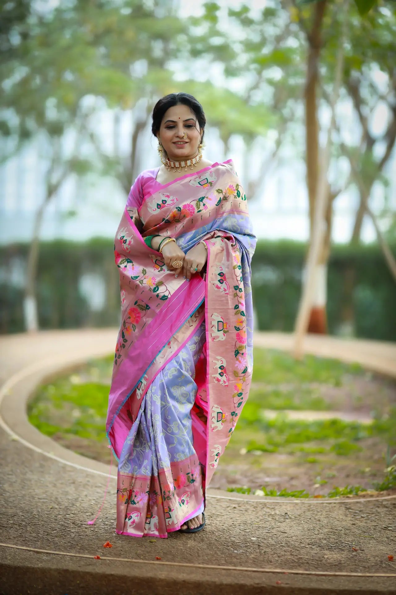 Lucknowi Paithani and Patola Fusion Saree