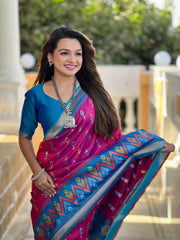 Ikkat Soft Silk Patola Guranted Fabric Saree