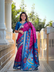 Ikkat Soft Silk Patola Guranted Fabric Saree