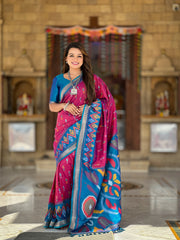 Ikkat Soft Silk Patola Guranted Fabric Saree