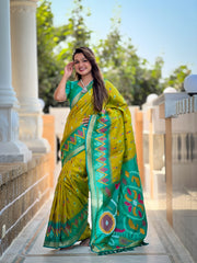 Ikkat Soft Silk Patola Guranted Fabric Saree