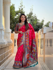 Ikkat Soft Silk Patola Guranted Fabric Saree