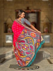 Ikkat Soft Silk Patola Guranted Fabric Saree