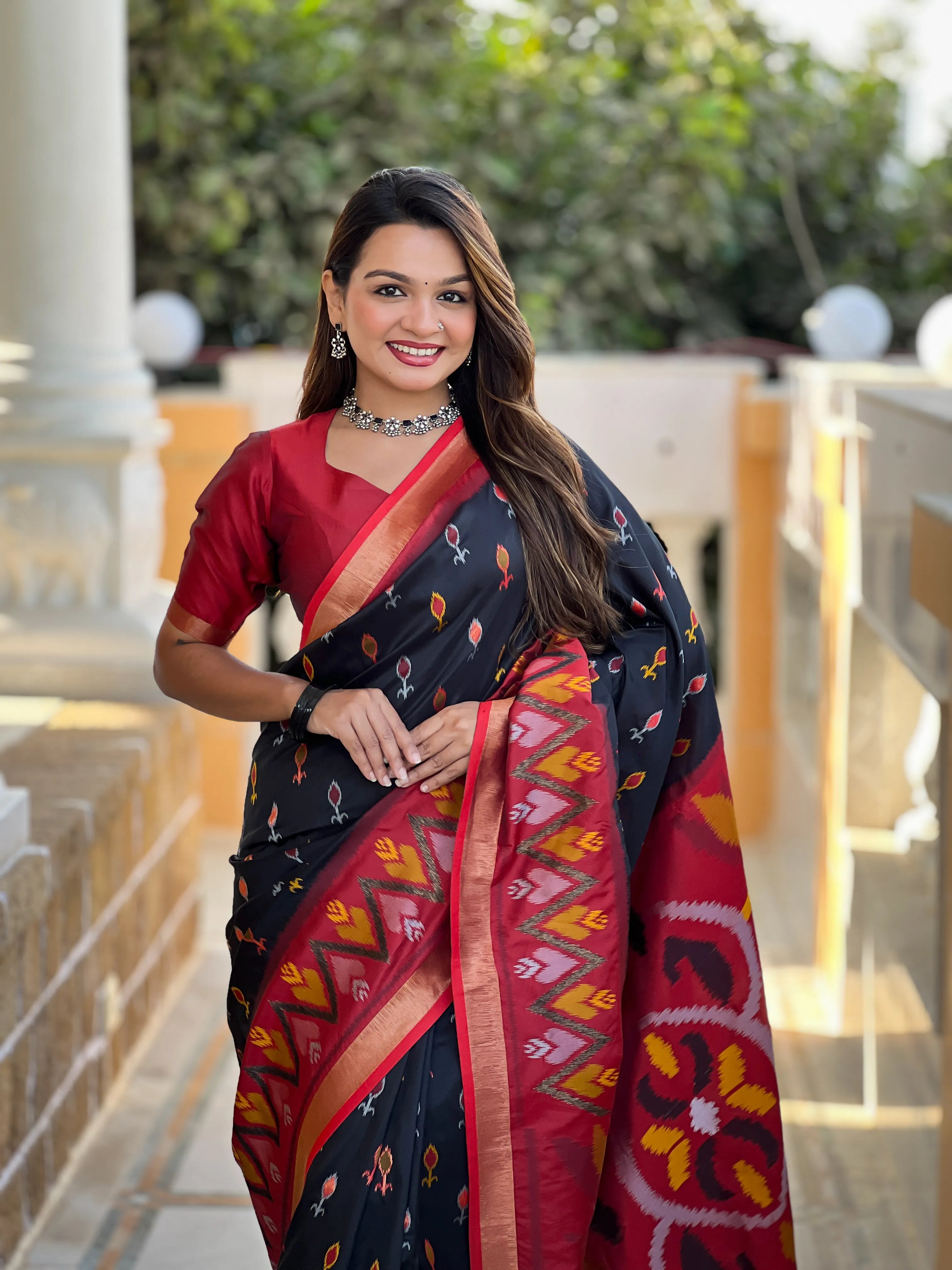 Ikkat Soft Silk Patola Guranted Fabric Saree