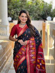 Ikkat Soft Silk Patola Guranted Fabric Saree