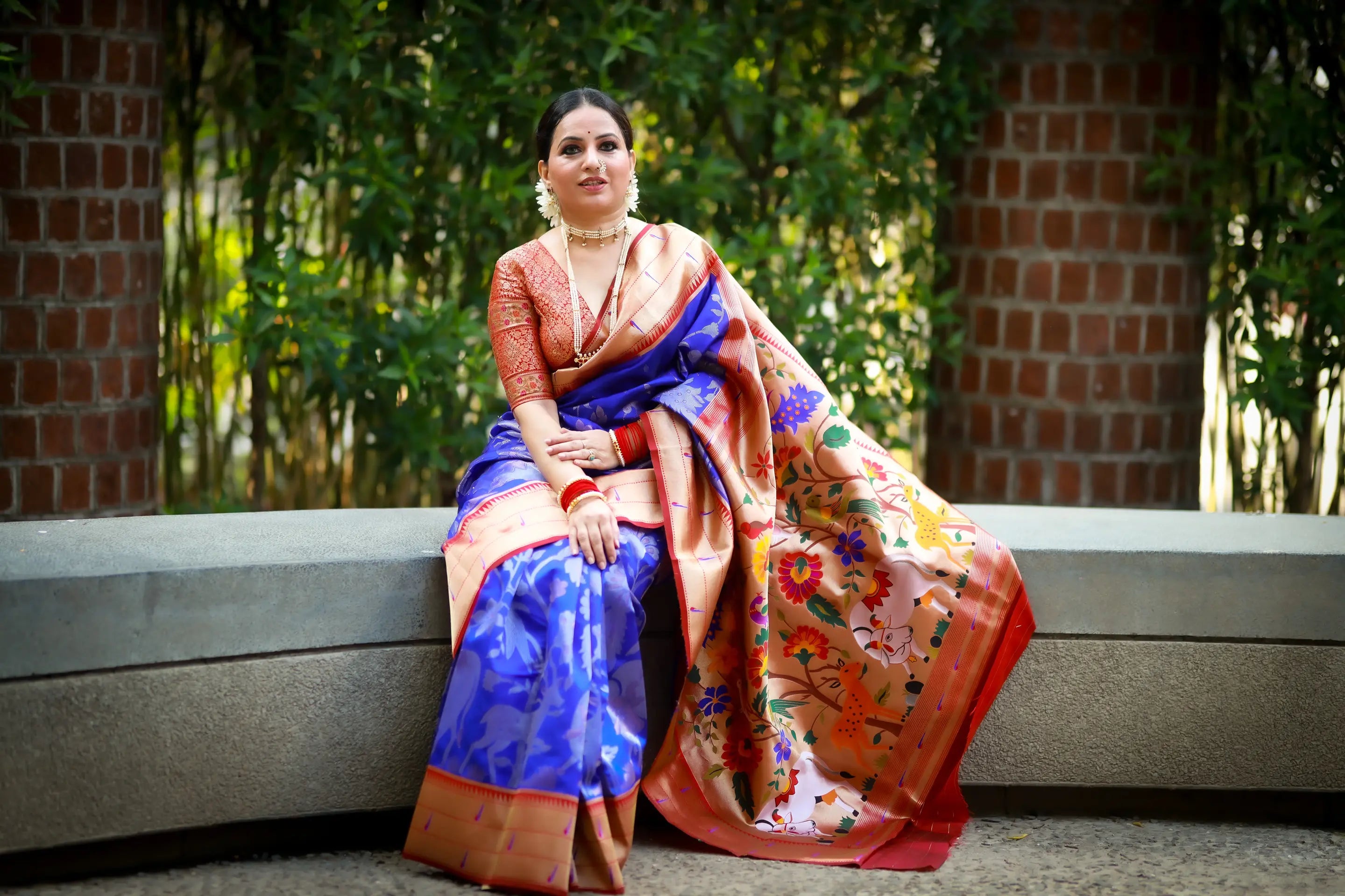 Maharashtrian 3D Pichwai Soft Silk Paithani Saree
