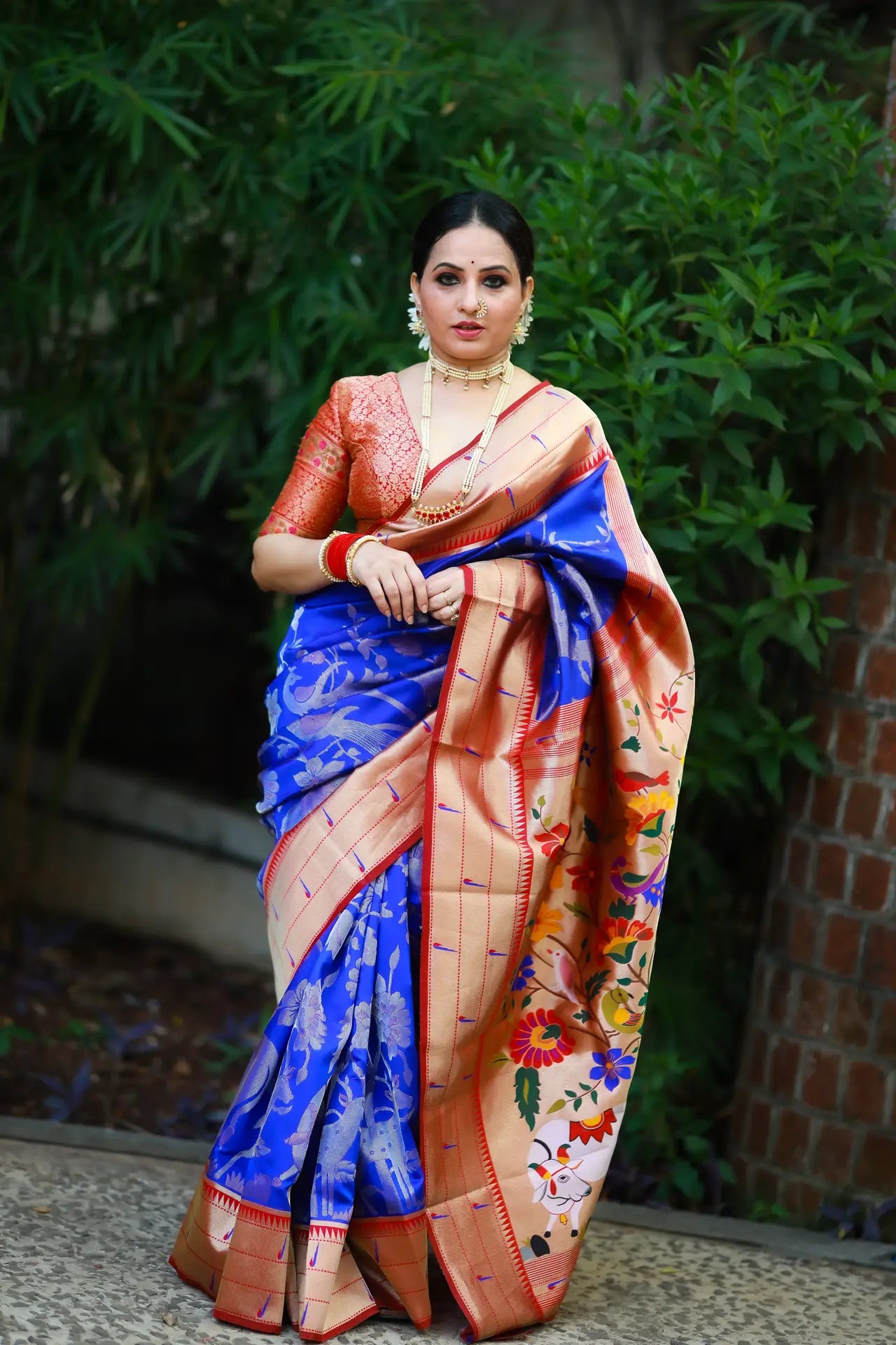 Maharashtrian 3D Pichwai Soft Silk Paithani Saree