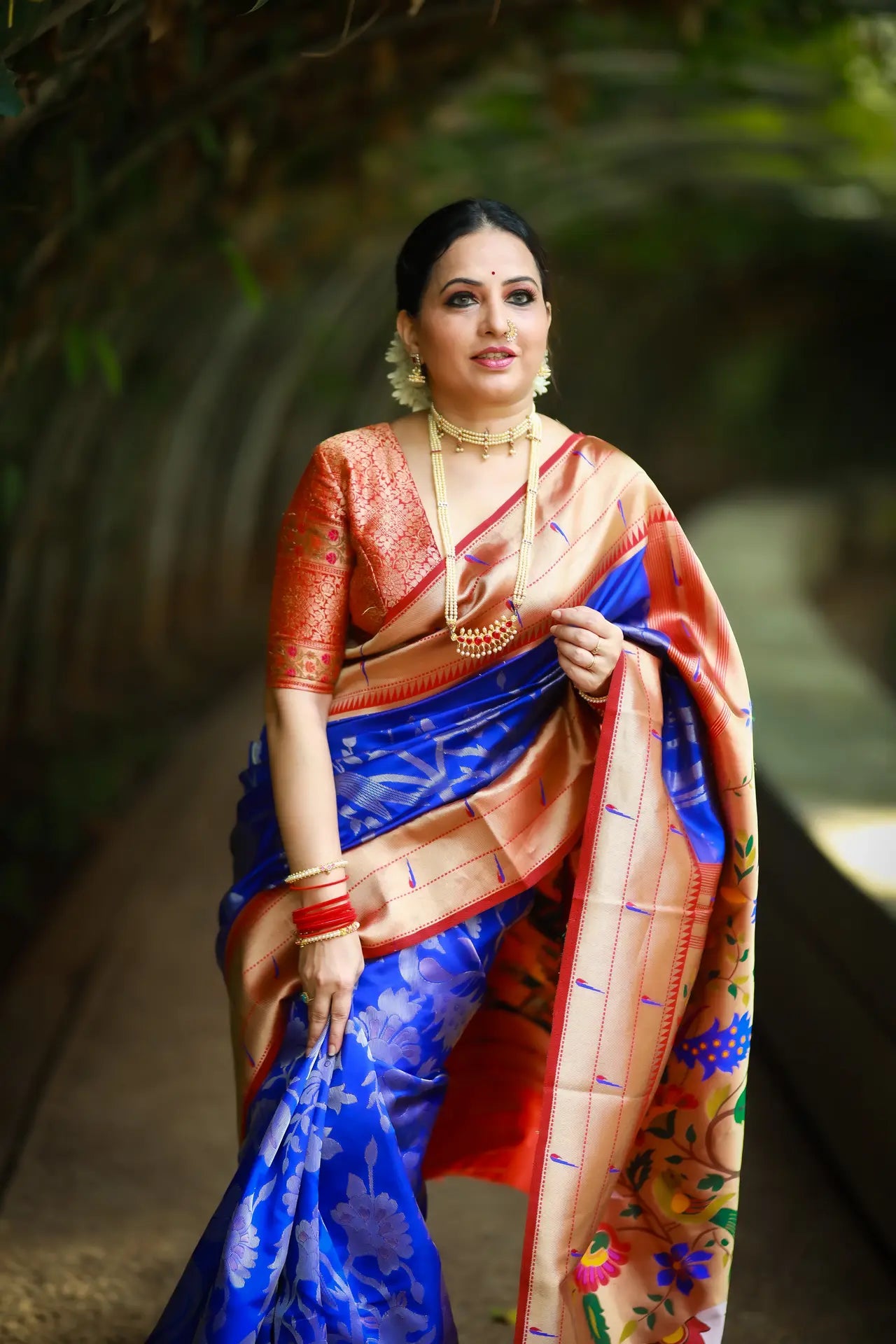 Maharashtrian 3D Pichwai Soft Silk Paithani Saree