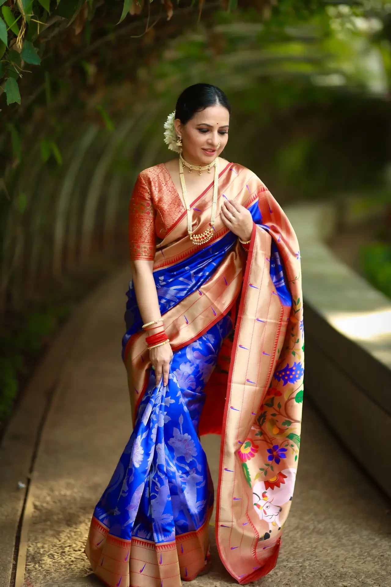 Maharashtrian 3D Pichwai Soft Silk Paithani Saree