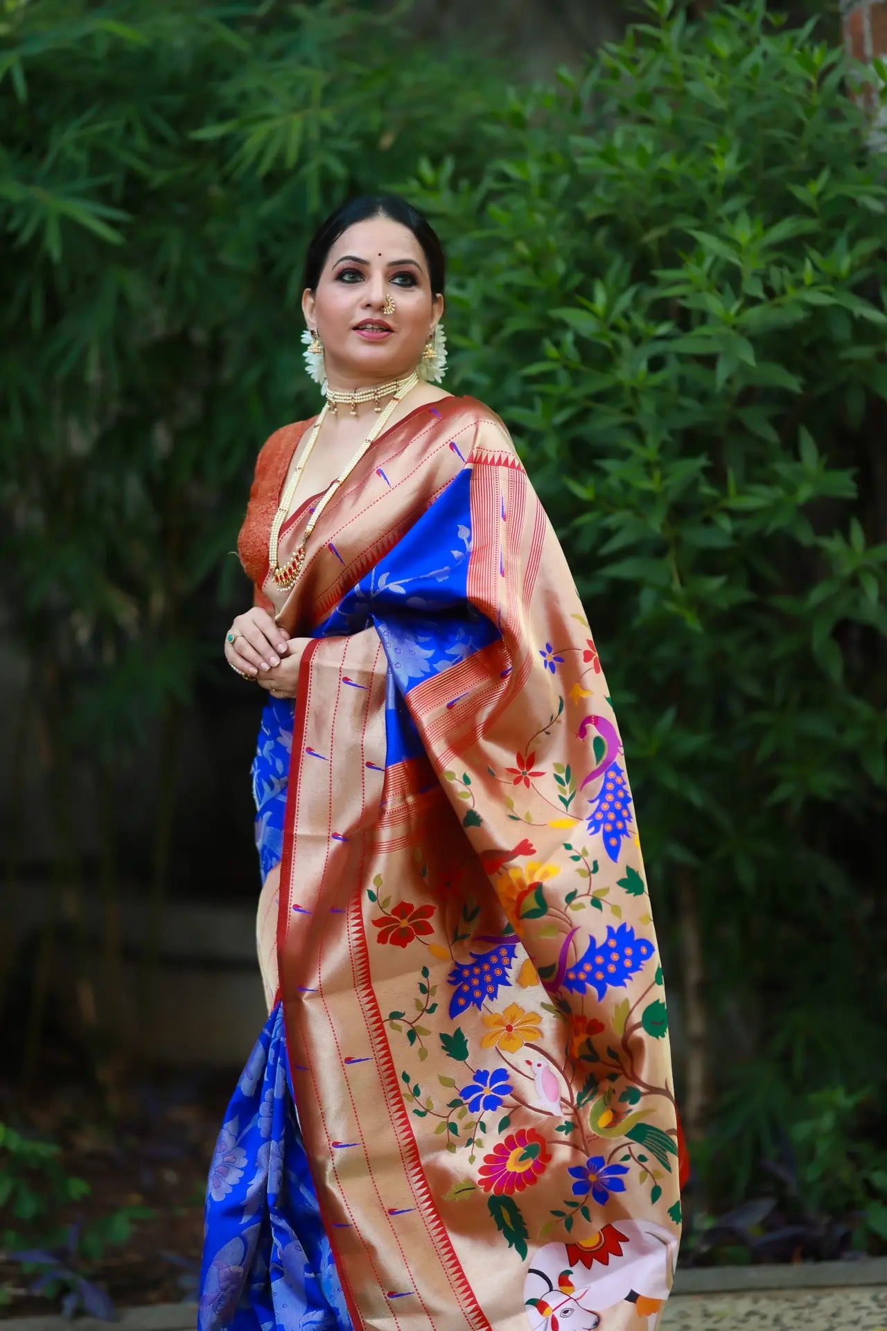 Maharashtrian 3D Pichwai Soft Silk Paithani Saree
