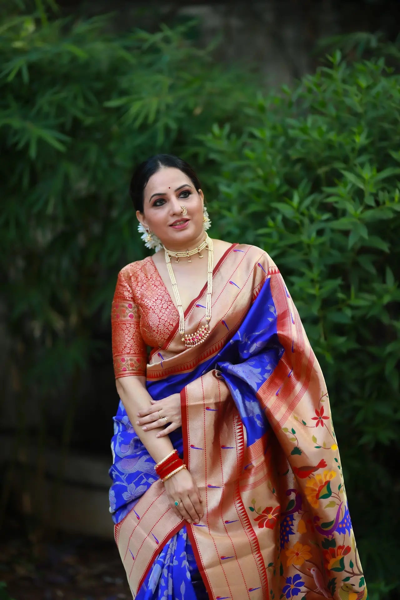 Maharashtrian 3D Pichwai Soft Silk Paithani Saree