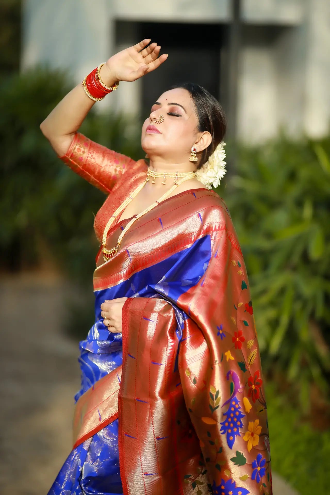 Maharashtrian 3D Pichwai Soft Silk Paithani Saree