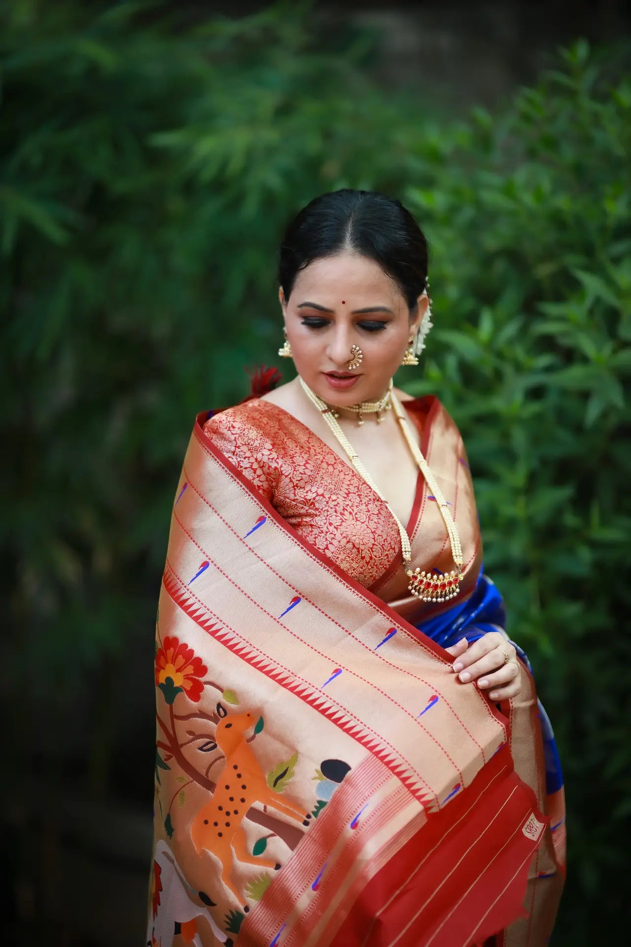 Maharashtrian 3D Pichwai Soft Silk Paithani Saree