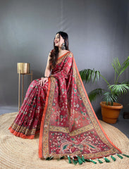 Kalamkari Printed Pure Malai Cotton Saree