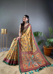 Kalamkari Printed Pure Malai Cotton Saree