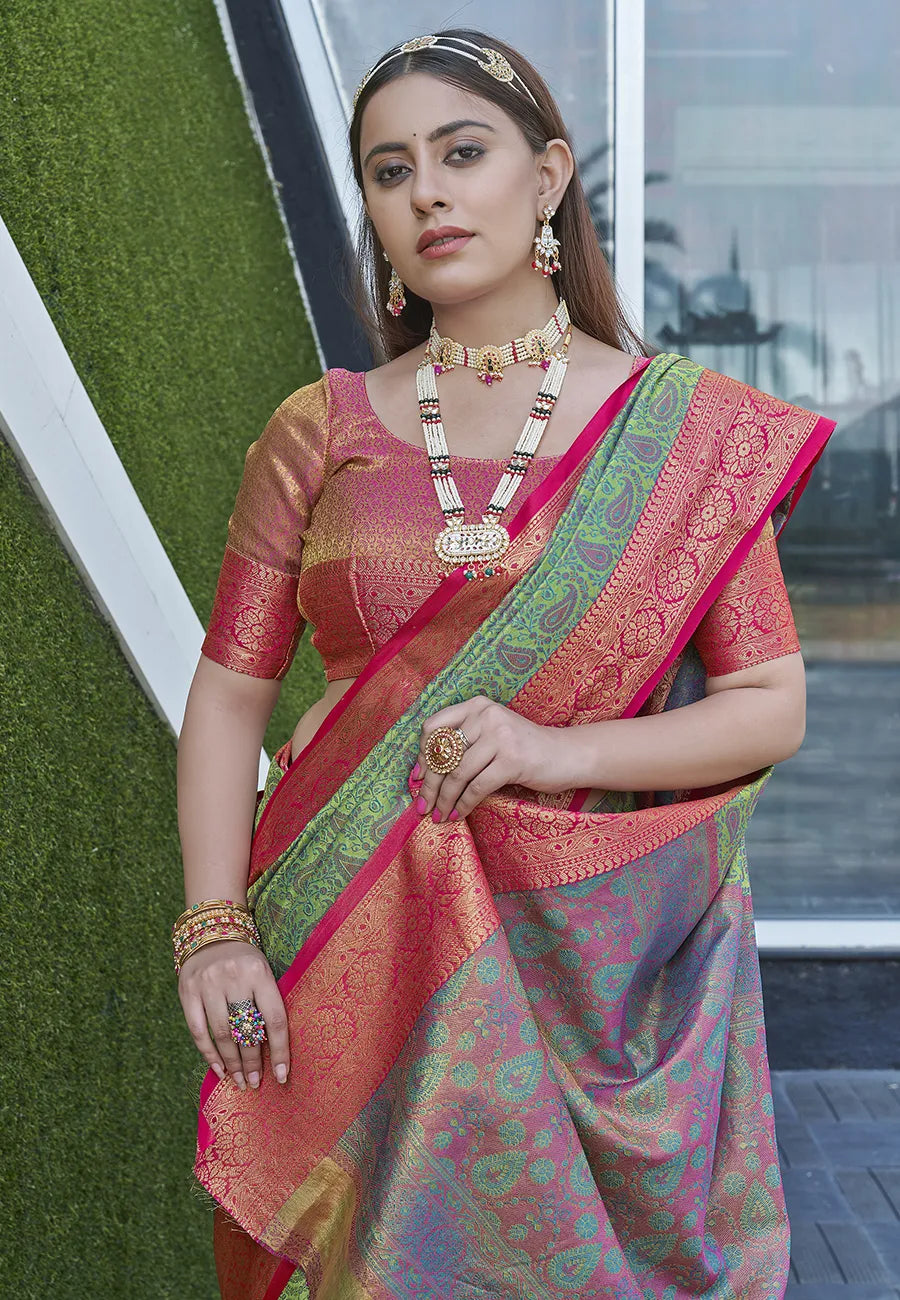 Soft Silk Zari Woven Kashmiri Banarasi Saree