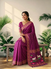 Premium Lotus Pichwai Kamdhenu Designer Saree