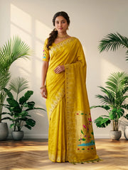 Soft Khadi Raw SIlk Lotus Pallu Paithani Saree