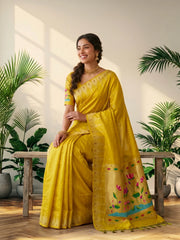 Soft Khadi Raw SIlk Lotus Pallu Paithani Saree