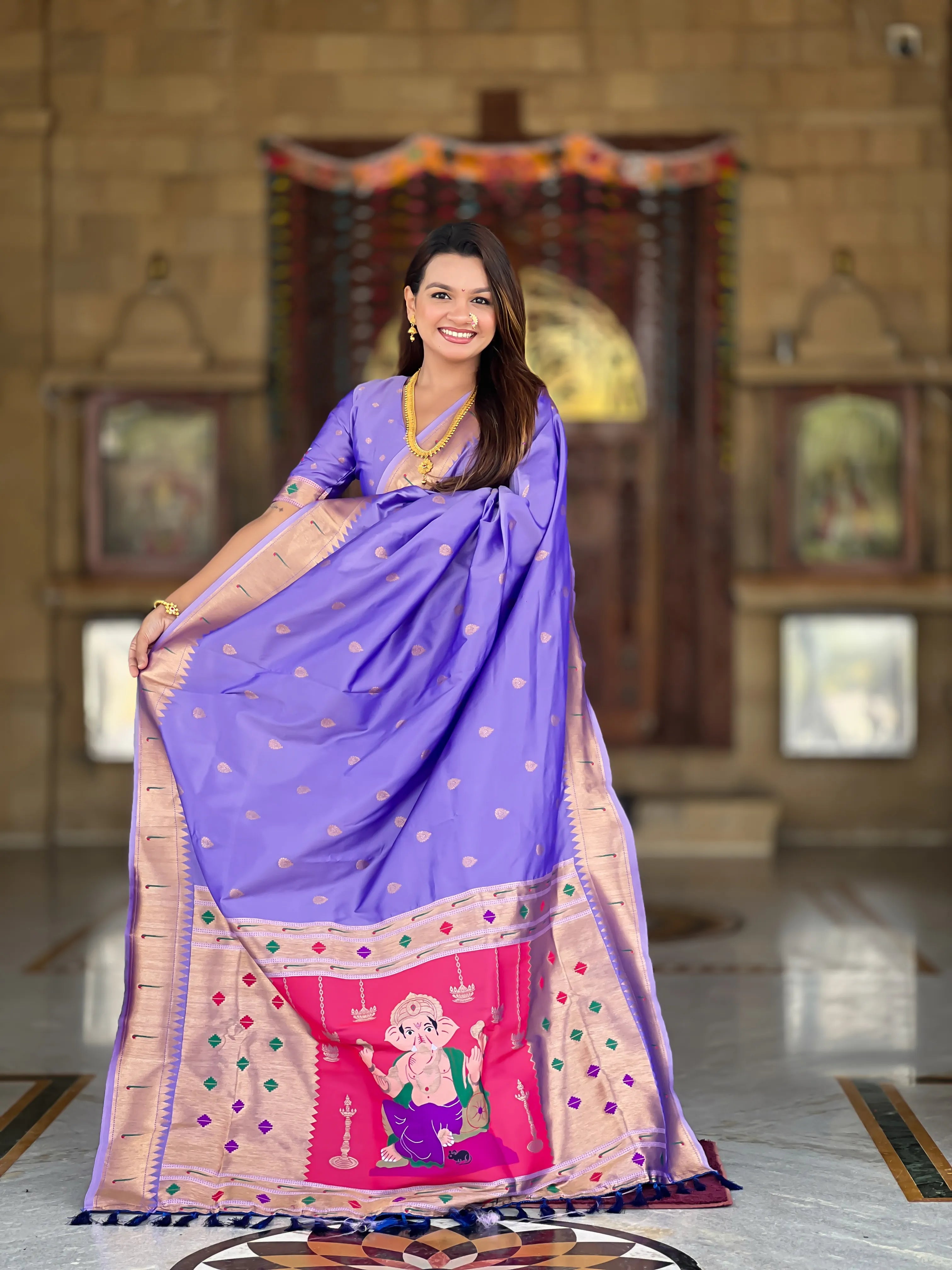 Soft Silk Ganpati Designer Paithani Saree
