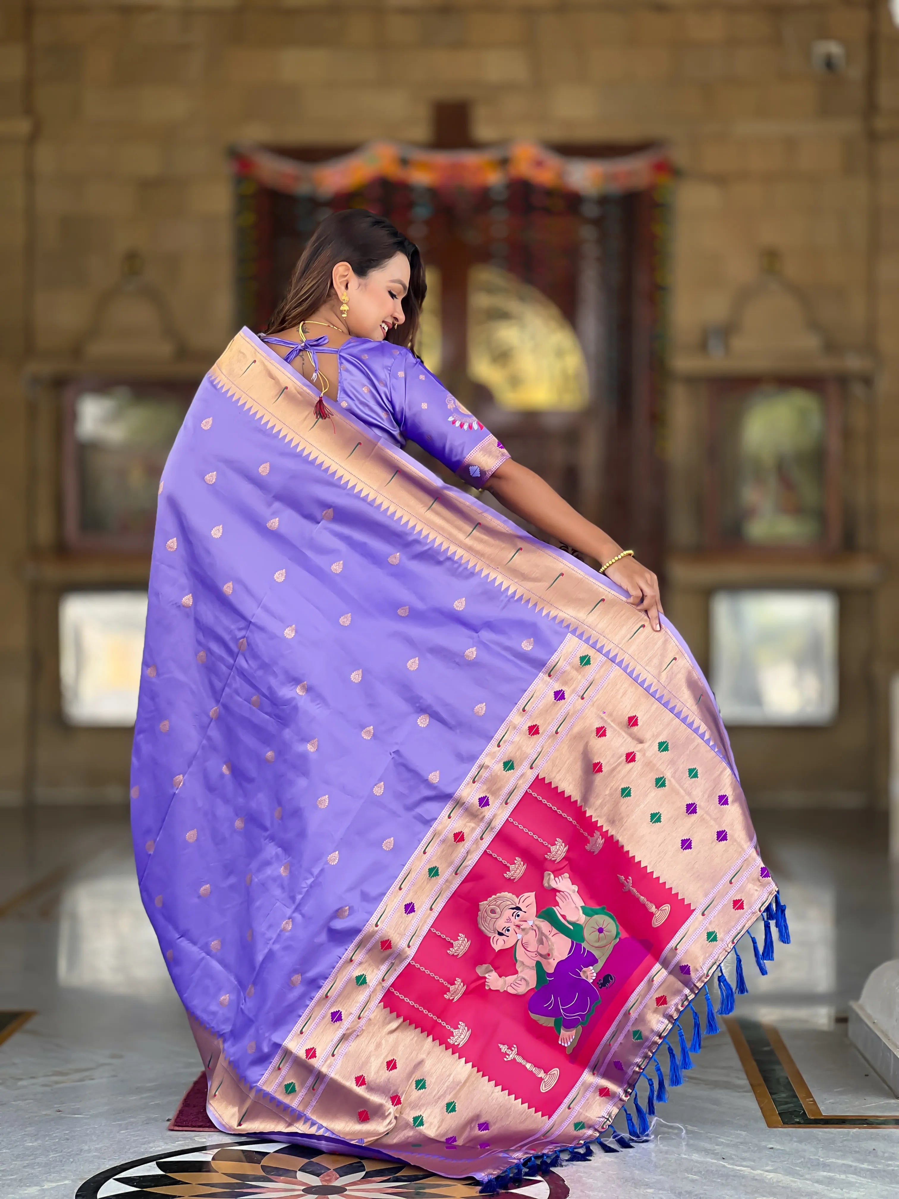 Soft Silk Ganpati Designer Paithani Saree