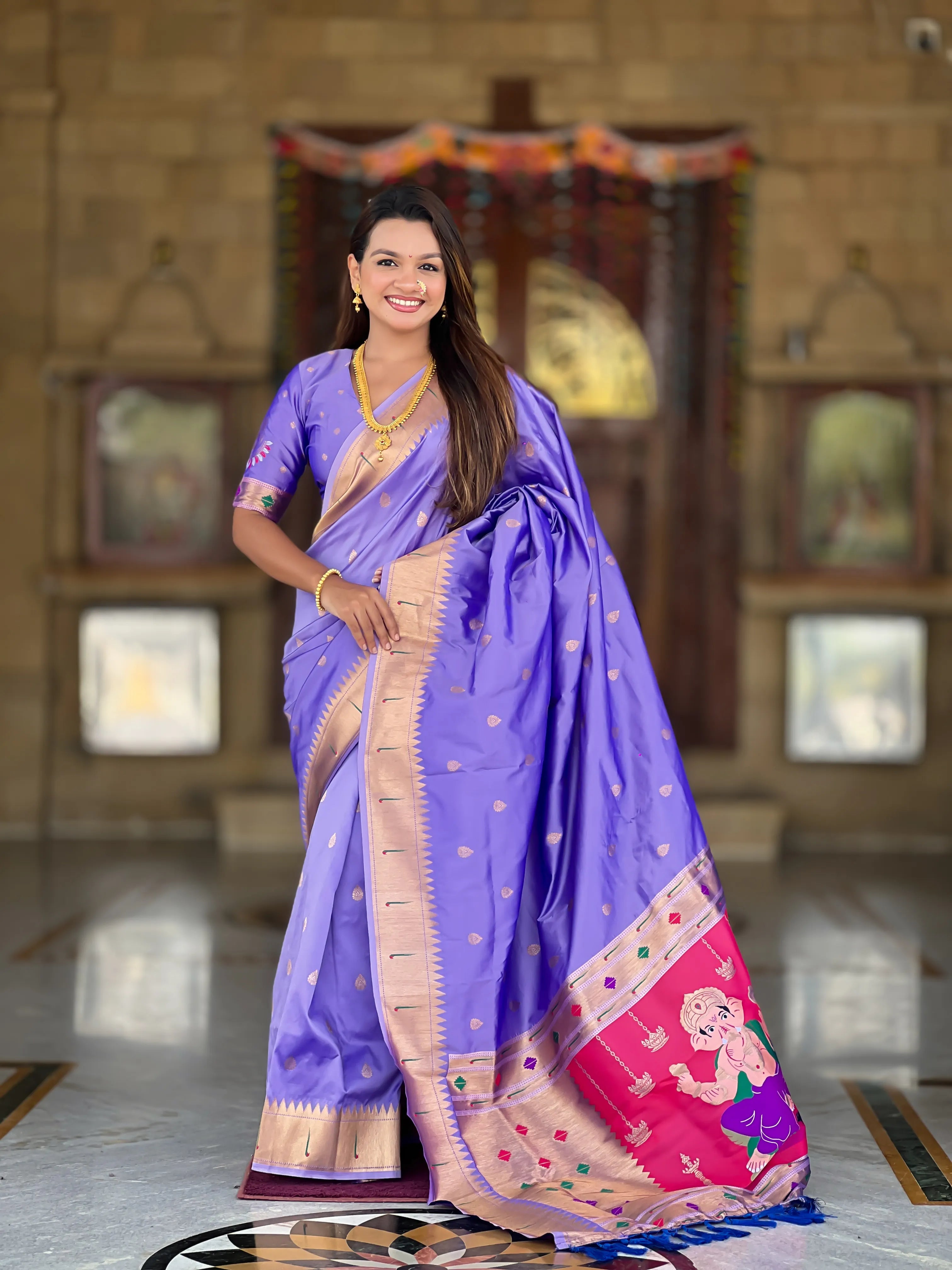 Soft Silk Ganpati Designer Paithani Saree