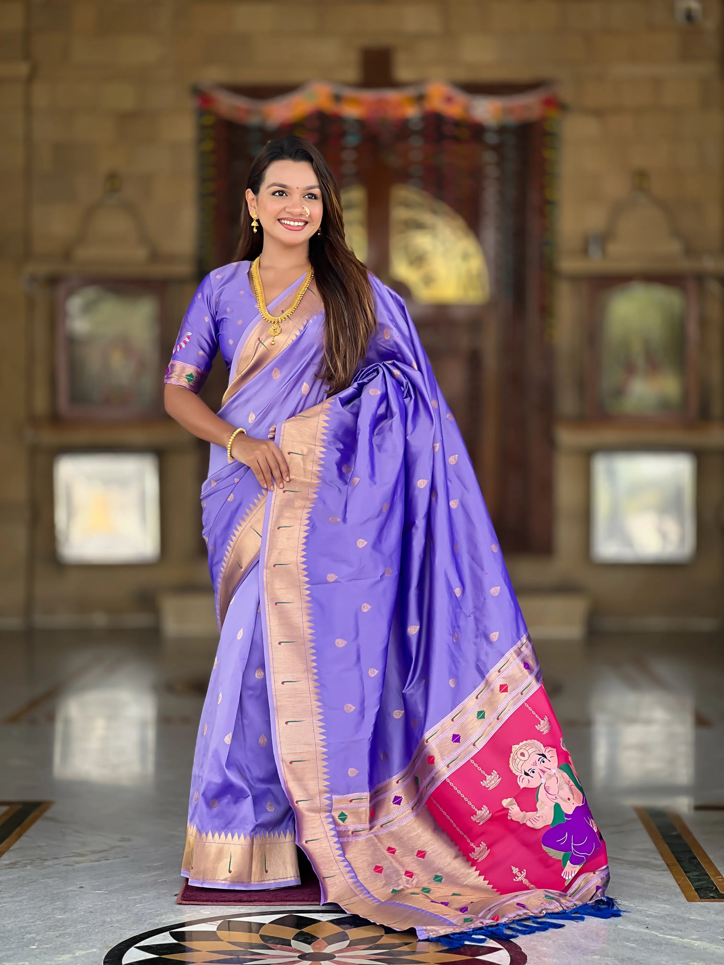 Soft Silk Ganpati Designer Paithani Saree