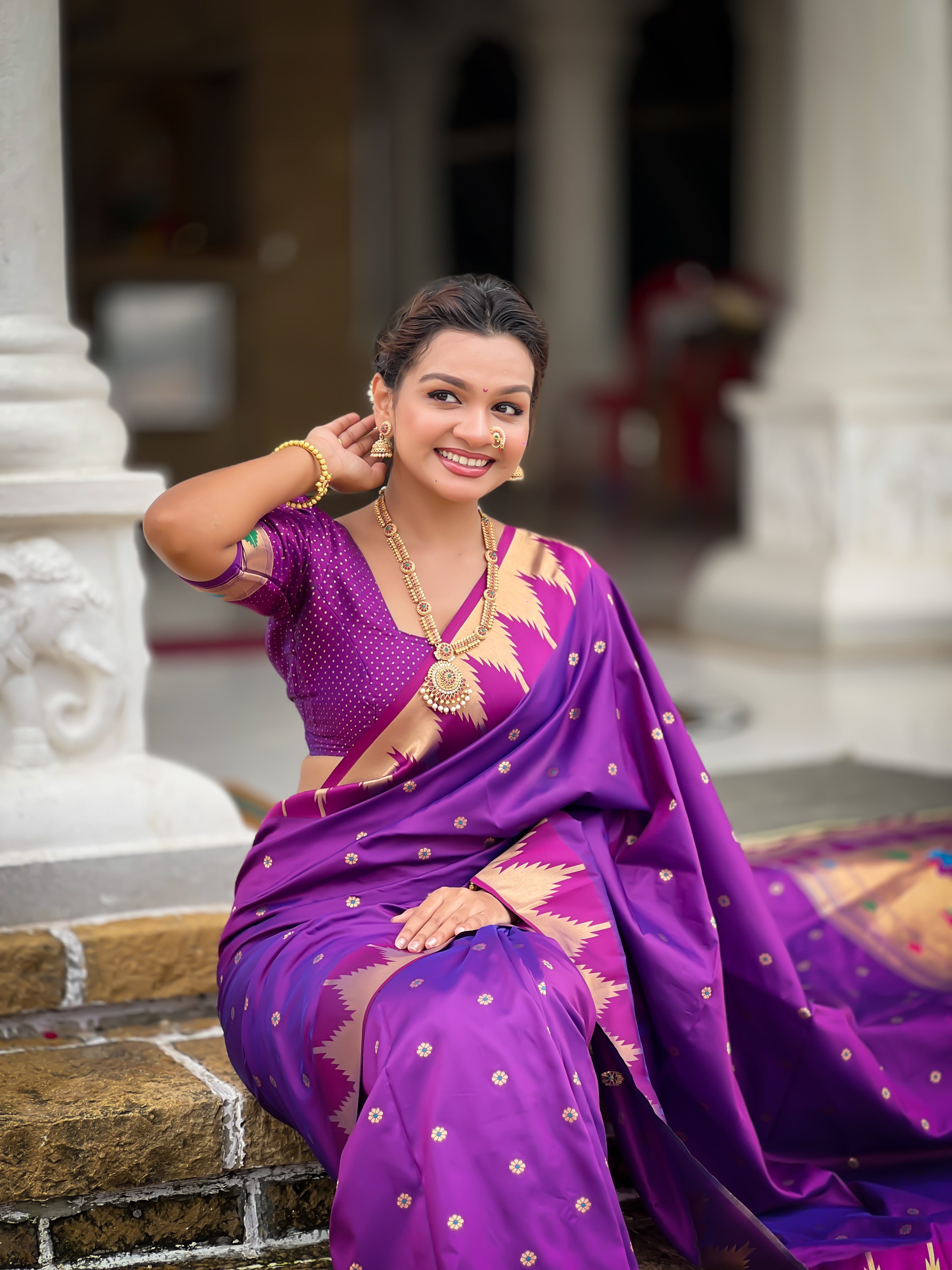 Soft Silk Designer Temple Paithani Saree